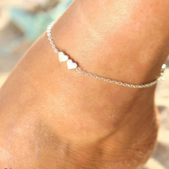 Indian Way Co Jewelry - Boho Double Heart Charm Beach Anklet Silver NEW